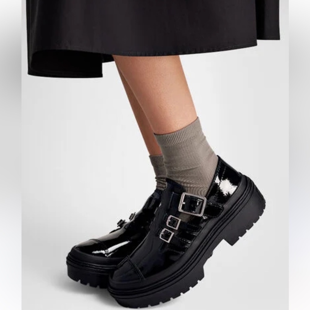 Converse Black Patent Triple-Buckle Platform Loafers